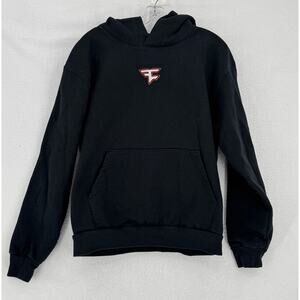 Faze Clan Mens Black Logo Graphic Heavyweight Pullover Hoodie Sweatshirt Sz M